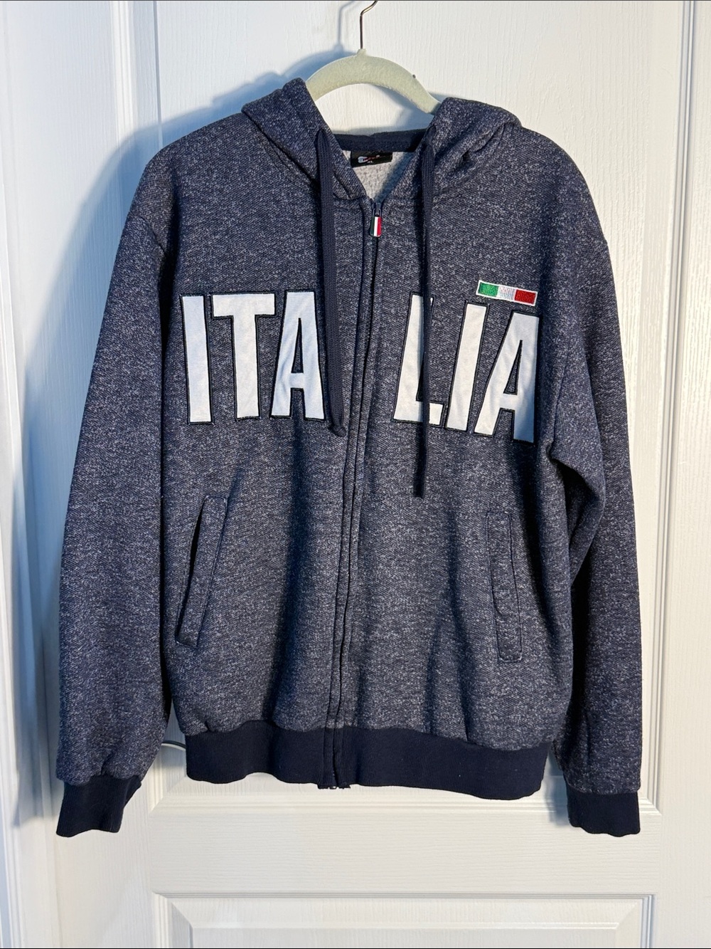 Italia Zip-Front Hooded Sweater - Navy Pockets Size XL